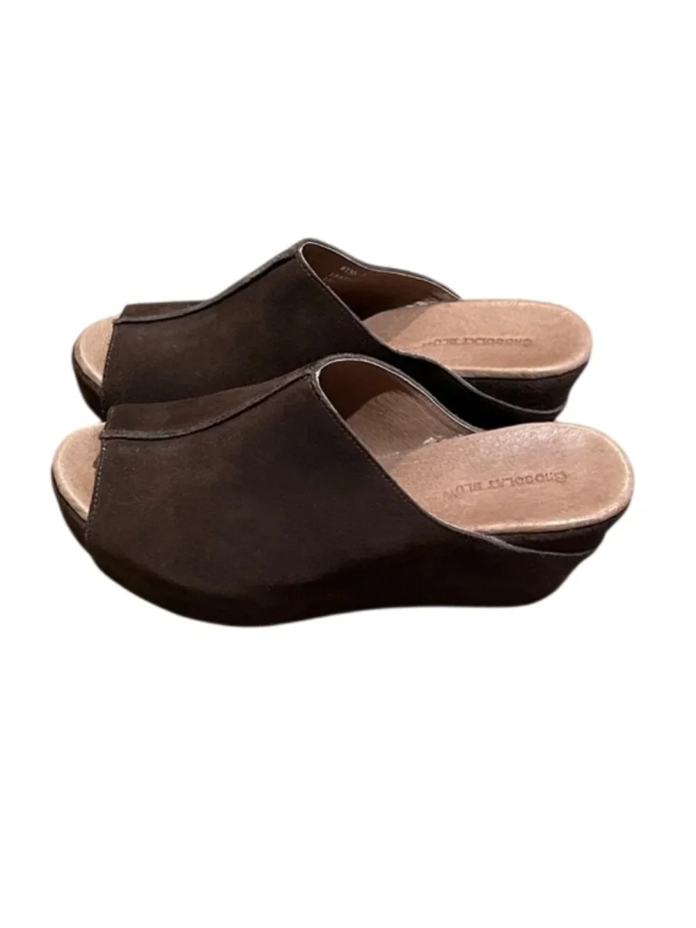 Chocolat Blu Wynn Brown Suede Peep Toe Wedge Mule Sandals Size 7